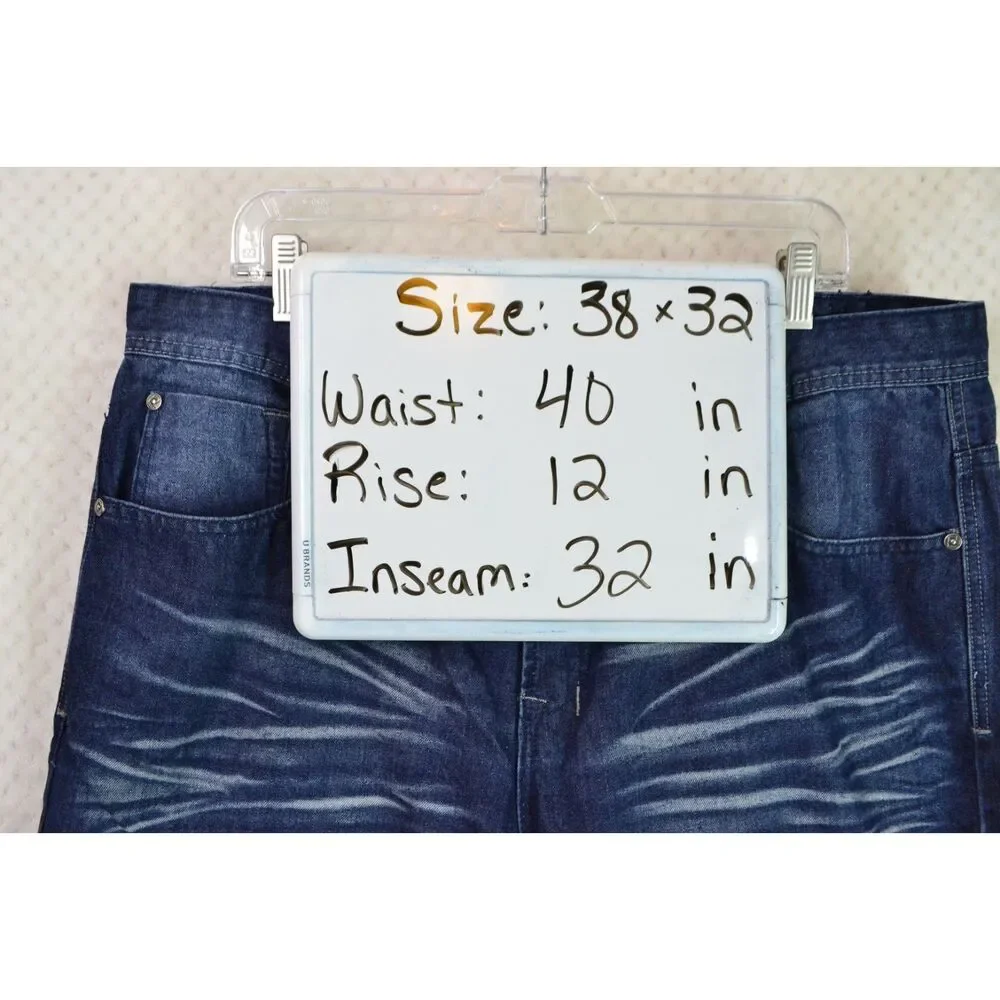 CJ Black Men's 38x32 Slim Fit Dark Wash Distressed Tapered Jeans